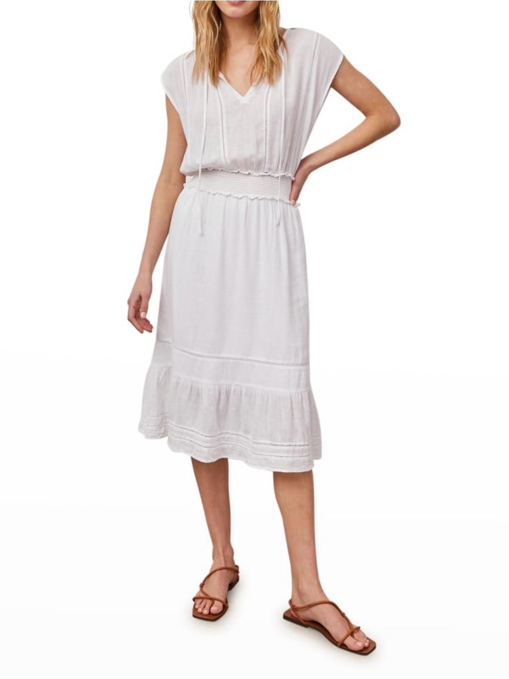 Ashlyn White Lightweight V-Neck Midi Dress